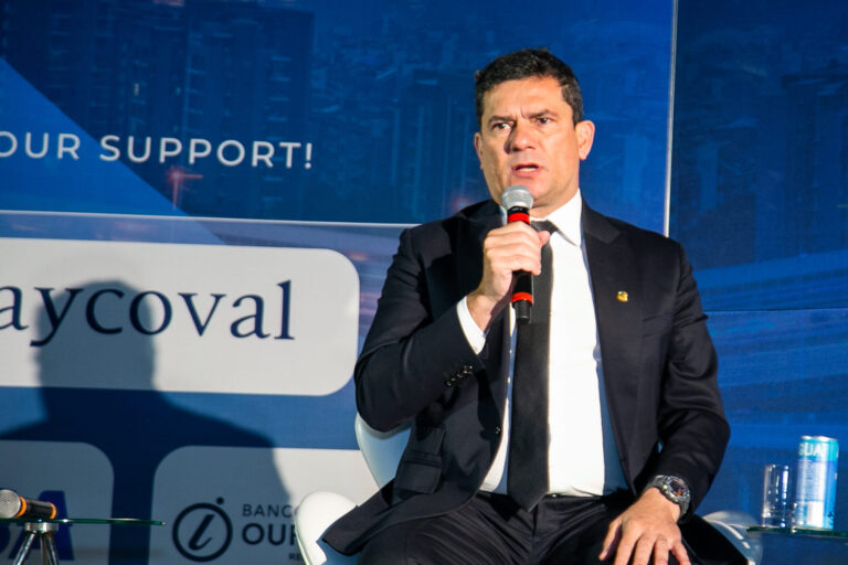 O senador Sérgio Moro participando do Evolve 2023.