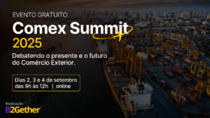 Imagem oficial do B2Gether Comex Summit 2025, o maior evento online de Comércio Exterior do Brasil.