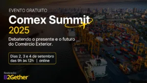 Imagem oficial do B2Gether Comex Summit 2025, o maior evento online de Comércio Exterior do Brasil.