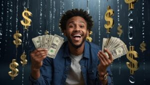 Imagem de um empresário segurando notas de dólares, ilustrando um artigo da B2Gether que informa como será o funcionamento do mercado de câmbio nas semanas do Natal e do Ano Novo.